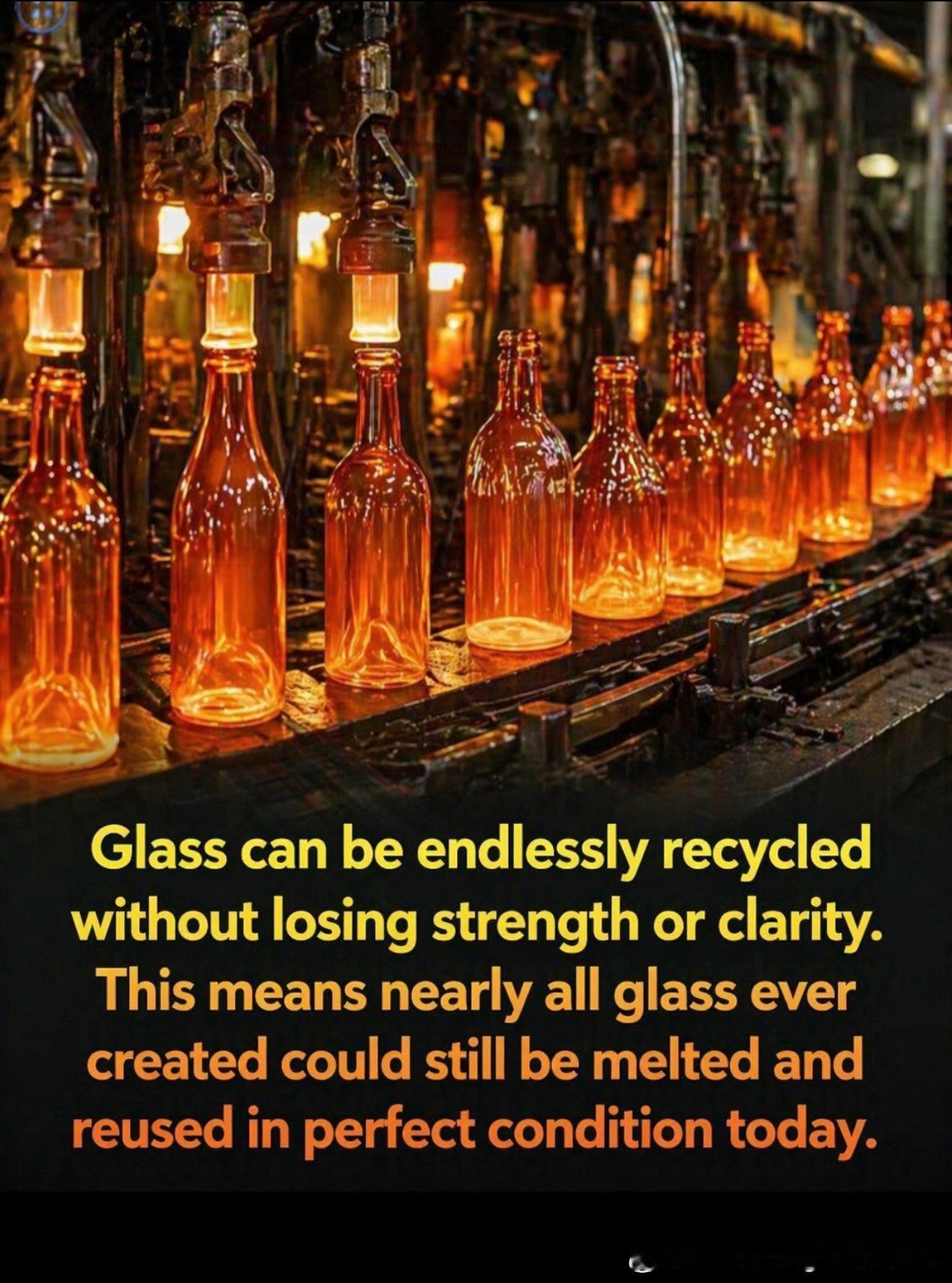 玻璃是极少数可以无限循环利用而不损失质量的材料之一。它的结构不会破坏，这意味着一