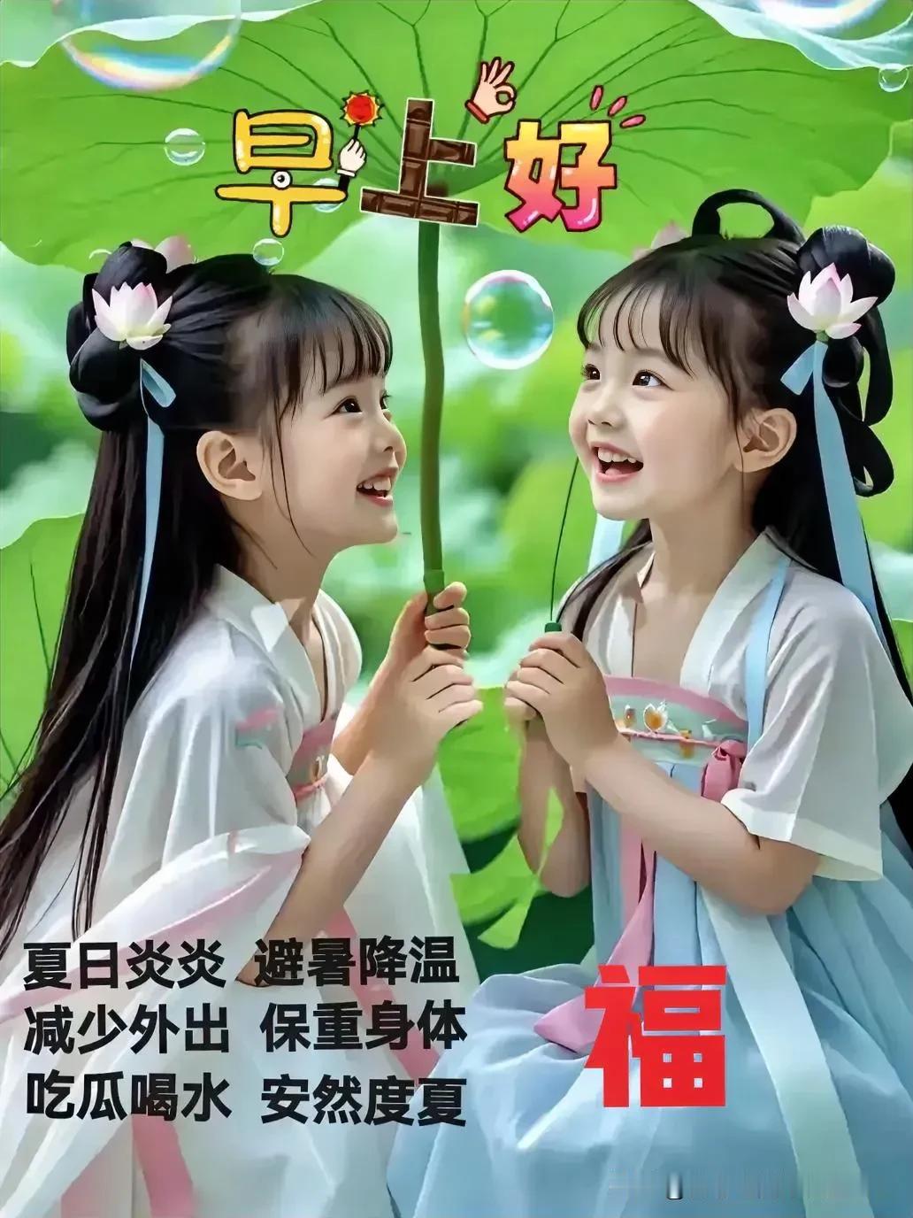 大雨过后闷热缓，
空气清新味道甜；

清晨问候心舒畅，
凉风习习身心爽。

愿
