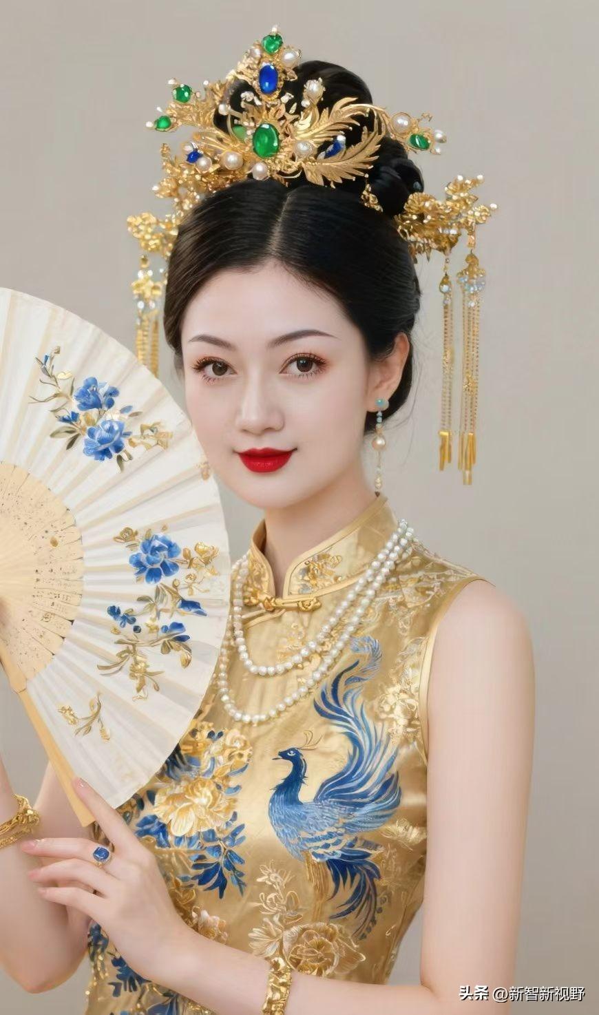 古风美人，金衣华贵，手持团扇，韵味十足有喜欢西凤酒的朋友们吗? 地道关中民俗美食