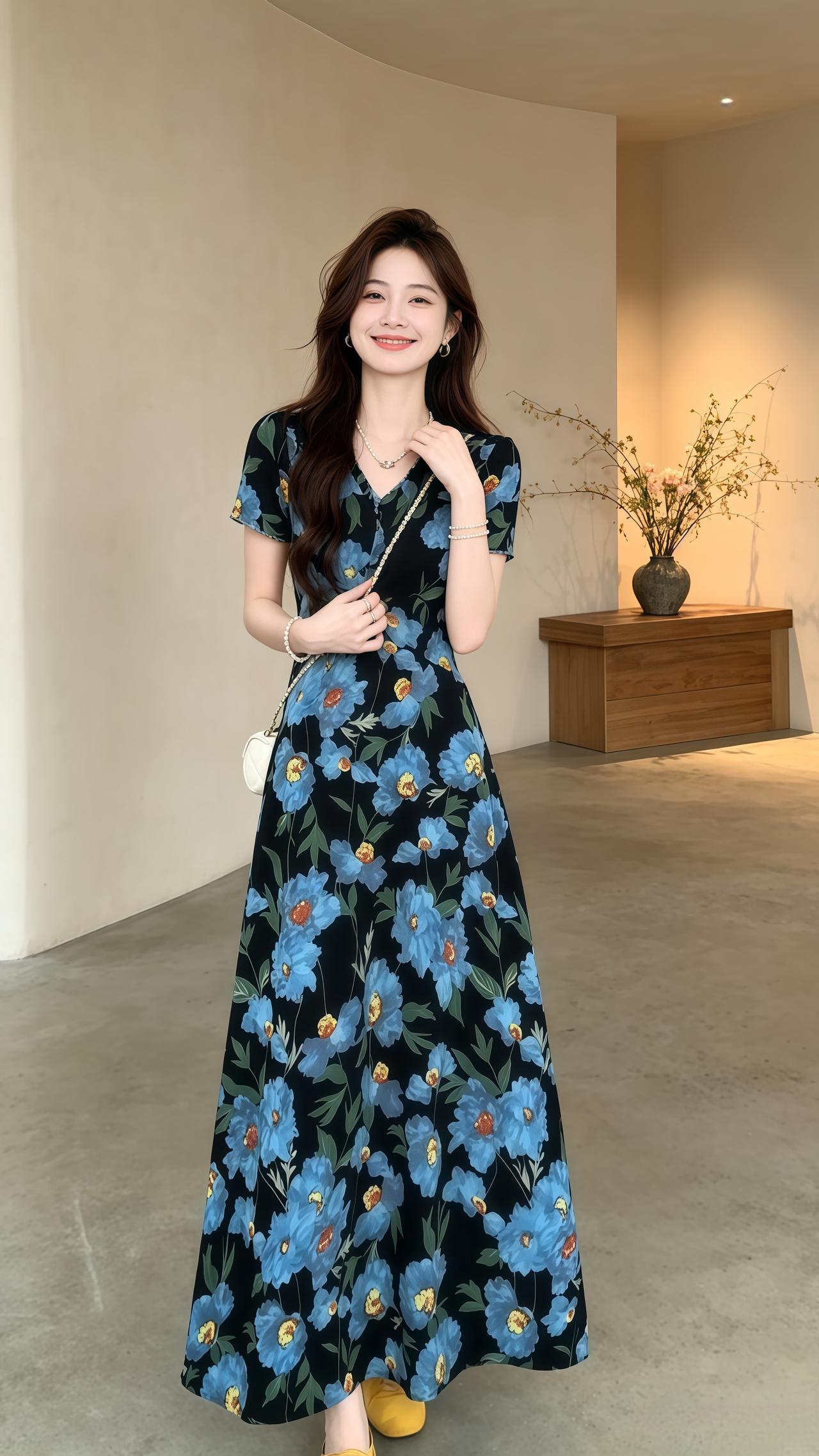 气质碎花连衣裙 法式温柔风碎花连衣裙 夏季穿搭高级感穿搭穿搭