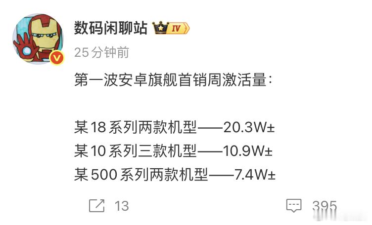 这代安卓旗舰首周激活量，确实是有点惨淡了。。。没招啊，存储成本涨太多了。不过小米