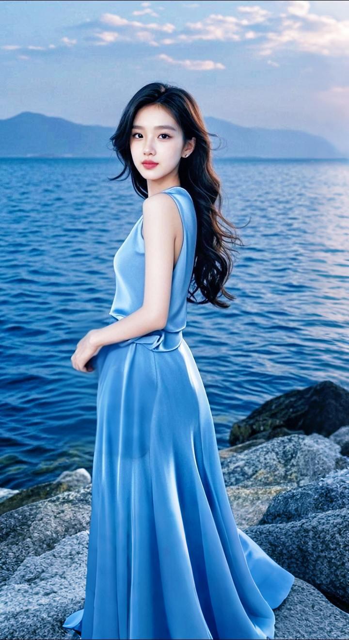 AI扩图 AI海畔佳人