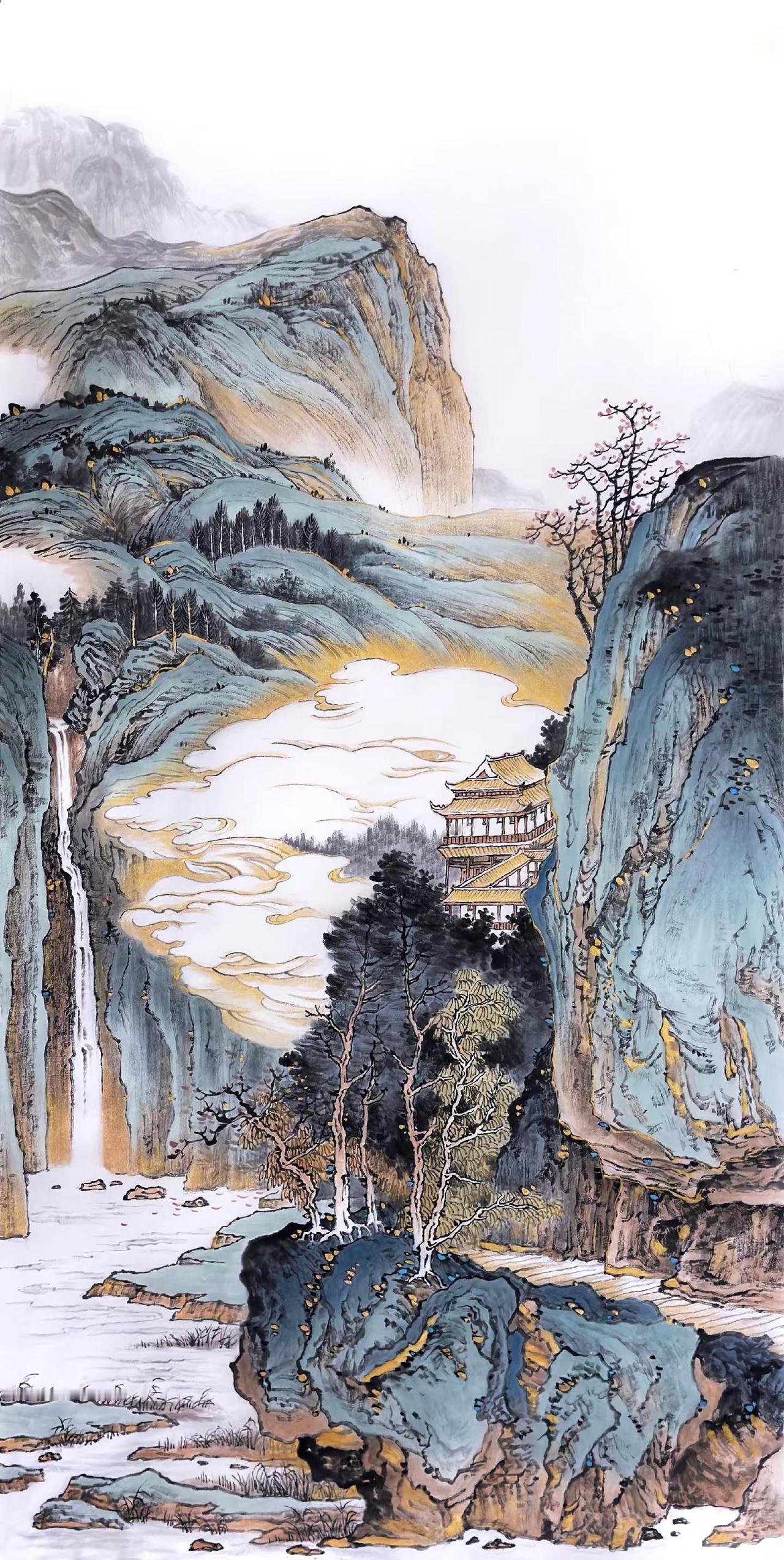 溪山琼阁。写意山水创作者中心 创作灵感 手绘山水真迹 山水作品
