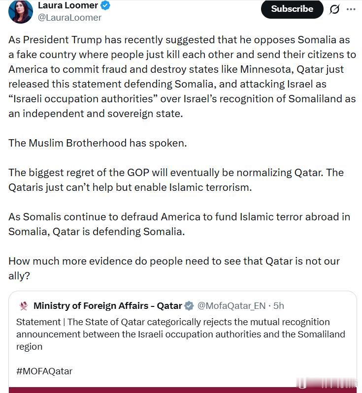 劳拉·卢默：在特朗普总统最近暗示他反对把索马里当成一个“虚假国家”，并称那里的人