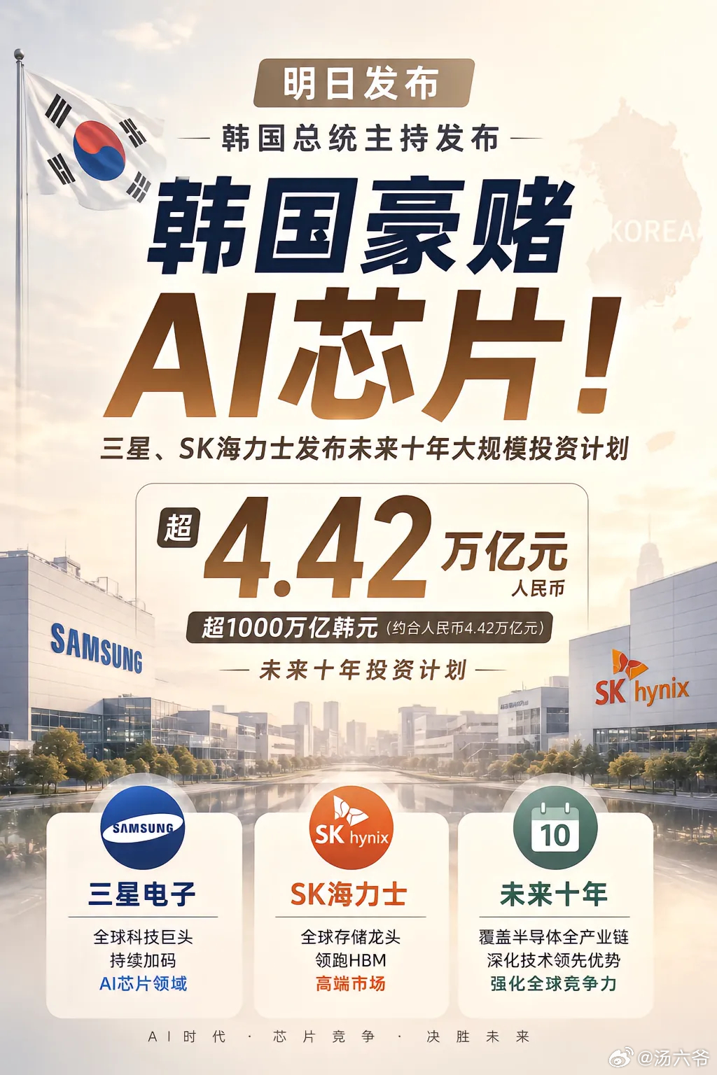 明日公布！韩国超级投资计划。韩国总统府消息显示，6月29日，韩国总统李在明将主持