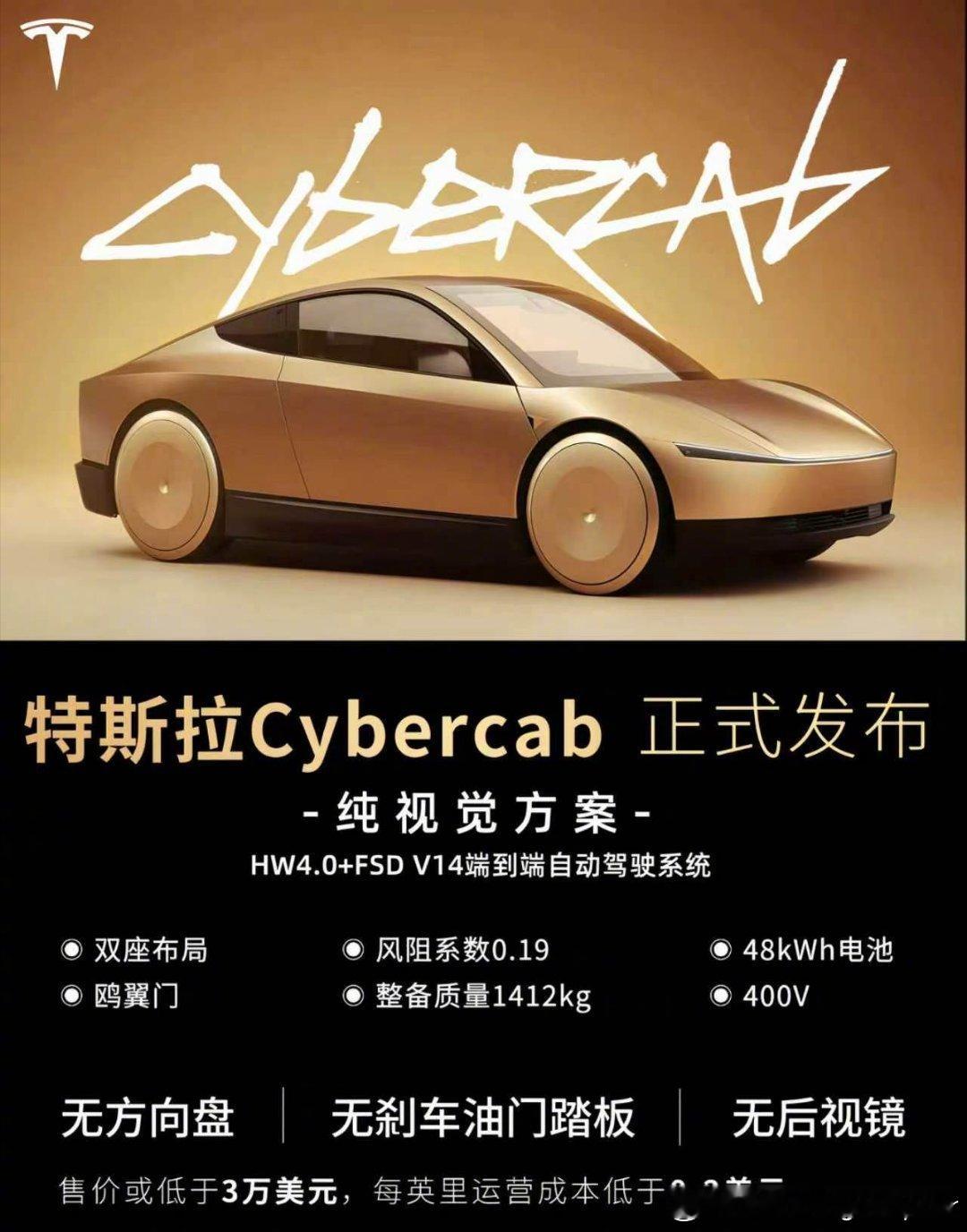 大家有消息吗？特斯拉预告新时代即将到来因为特斯拉Cybercab这款无人驾驶电动
