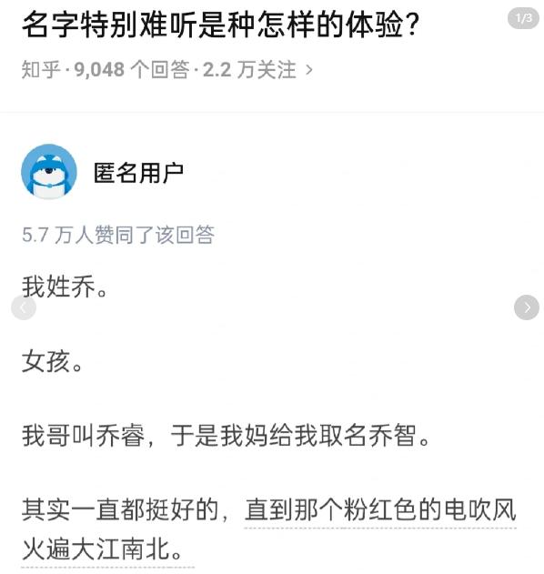 A网友：第一个我还以为真的有个吹风机牌子叫乔智。

B网友：其实这三个名字，不算