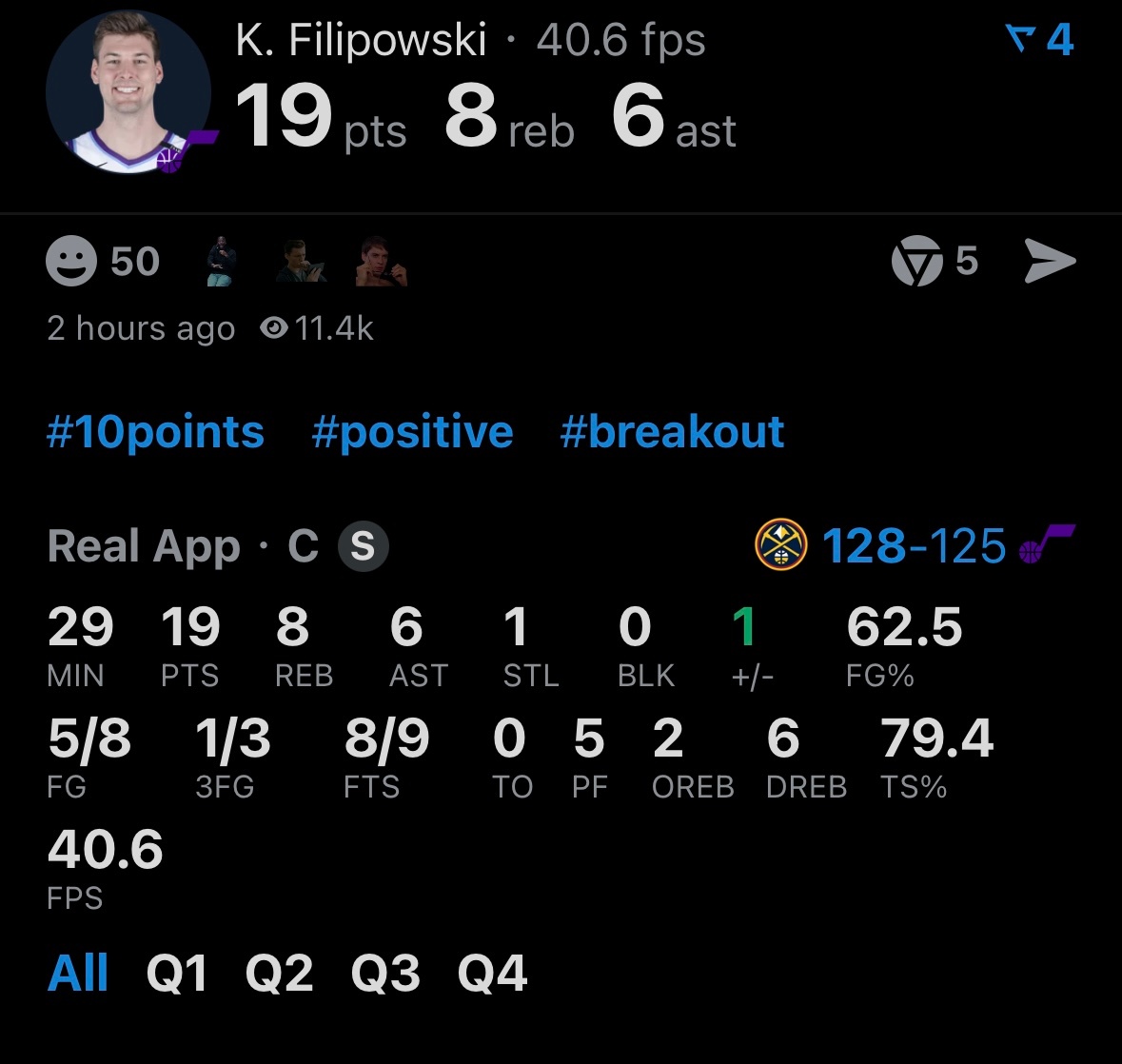 比赛结束，掘金末节罚球发力，爵士惜败。 乔治36分、菲利19分、穆雷45分、约基