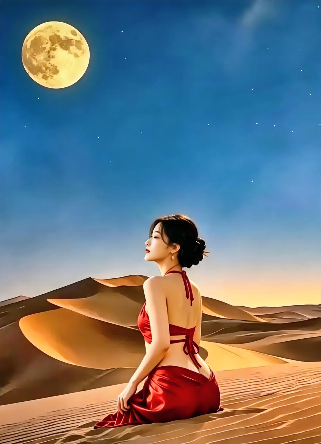 大漠寒月相思悬，
红尘万劫情难断。
乌蒙泪雨思千番，
孤影随月前路艰。
清风不解