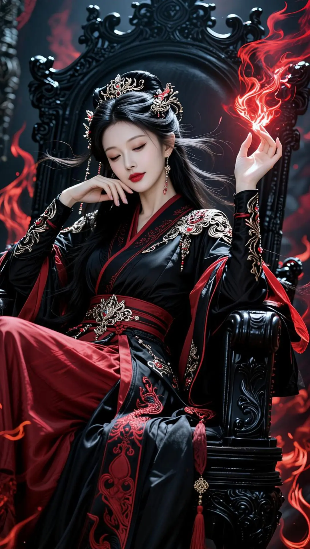 ai龙椅女帝 神话cosplay ai魔尊降临 AI暗黑魔女照 ai创作