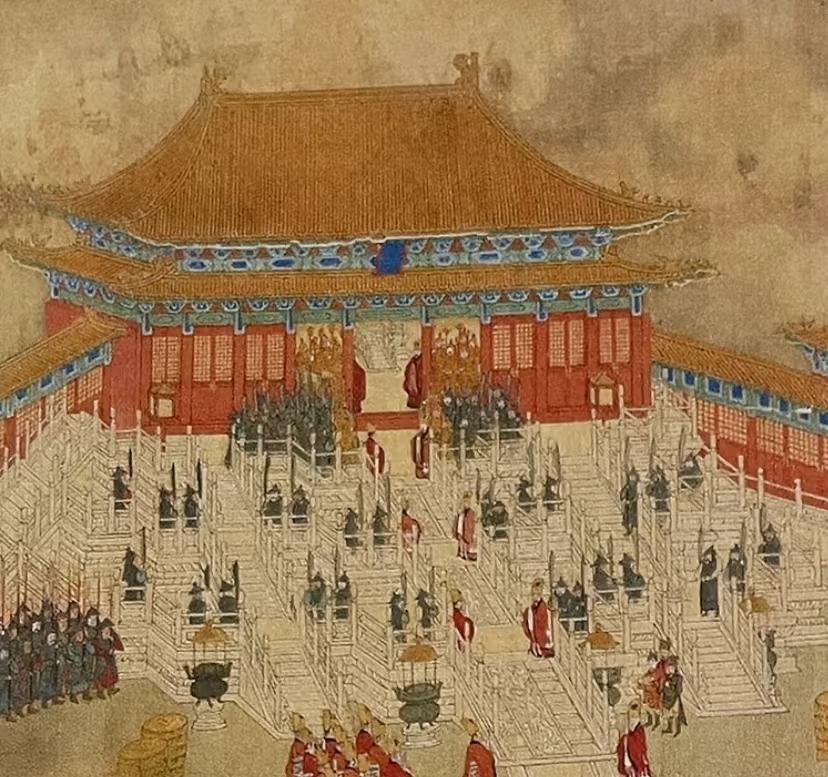 皇极殿，靖时期皇极殿比奉天殿缩小了三分之一，所以应该比太和殿略大，而且是面阔九间