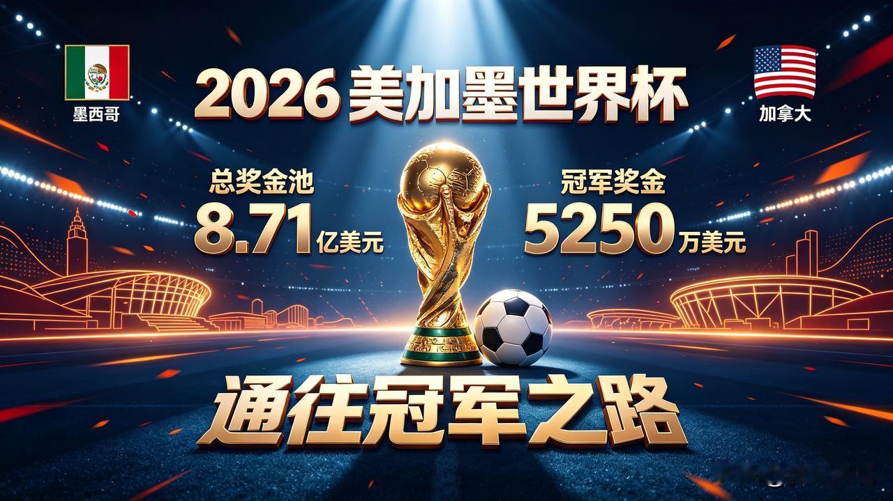 2026美加墨世界杯奖金分配方案，总奖金池8.71亿美元，保底1250万美元，冠