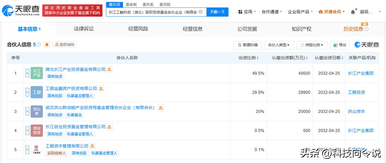 【长江产业集团工银投资等成立股权投资基金 出资额10亿】
天眼查App显示，近日