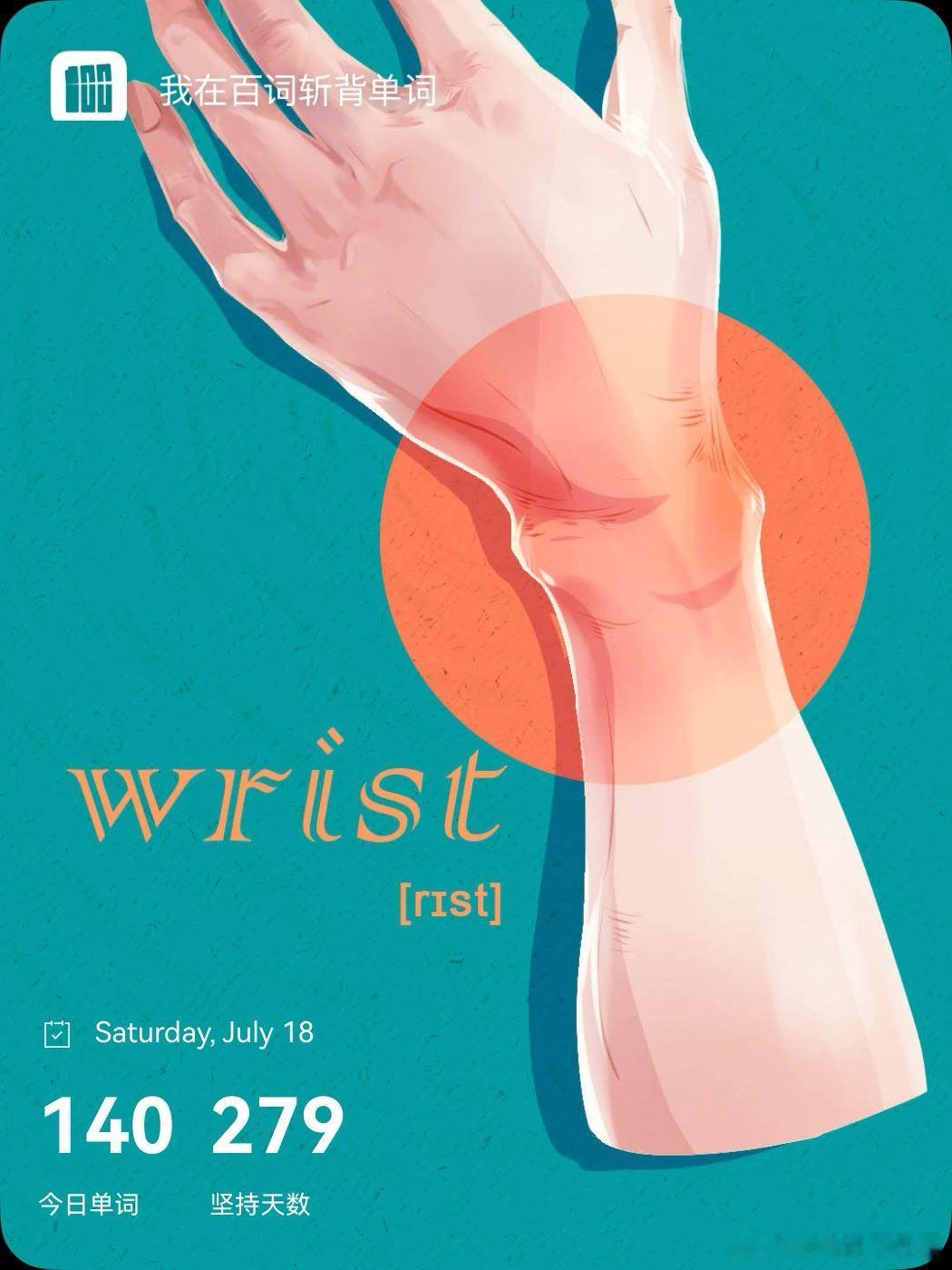 乘地铁背单词 wrist  英 /rɪst/  美 /rɪst/n.  手腕；腕