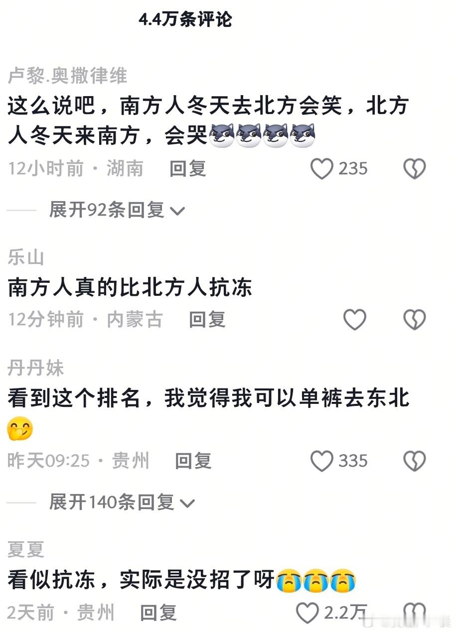 中国抗冻省份排名TOP10 东北抗冻靠装备+供暖，南方靠体质+硬扛。 