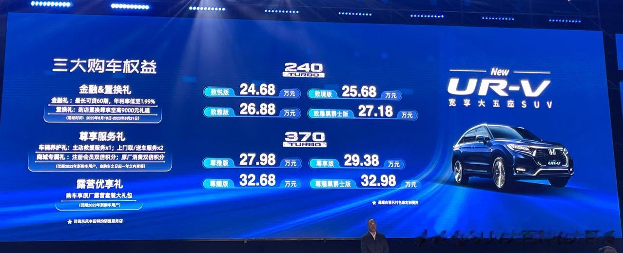 新款东风本田UR-V上市，1.5T车型售价24.68-27.18万元；2.0T售