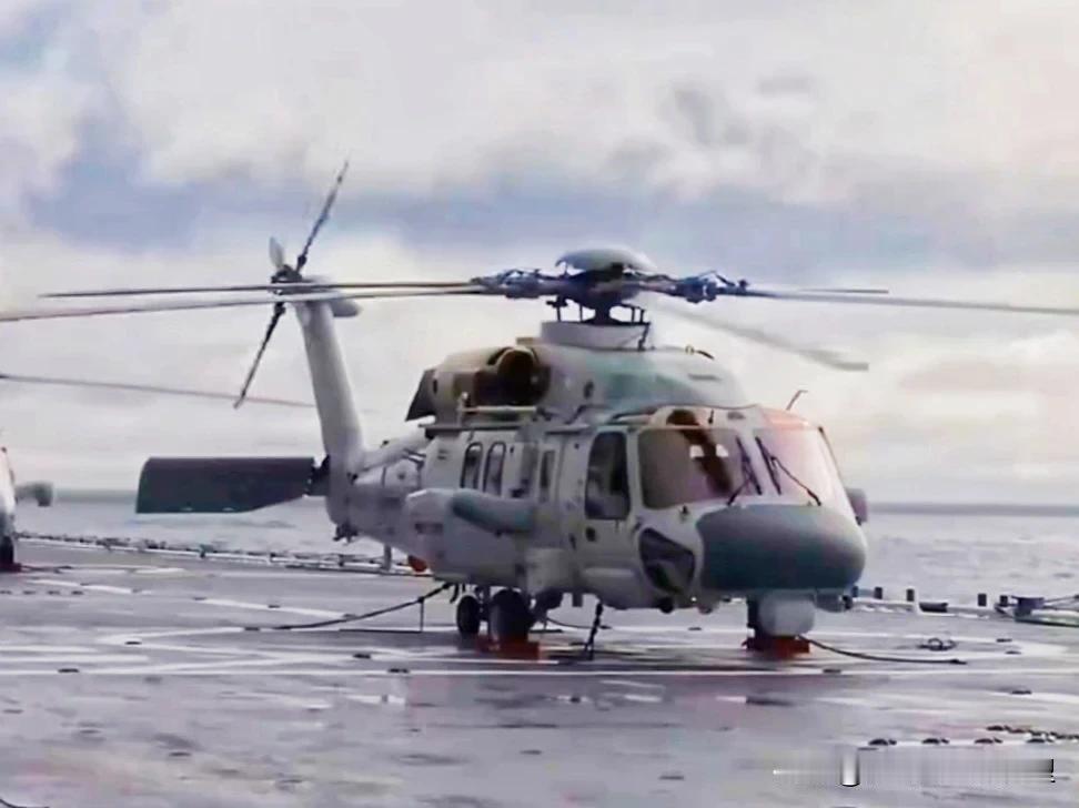 甲板上的Z-20J直升机，这种通勤运输直升机已经成为075两栖攻击舰的当家机种，