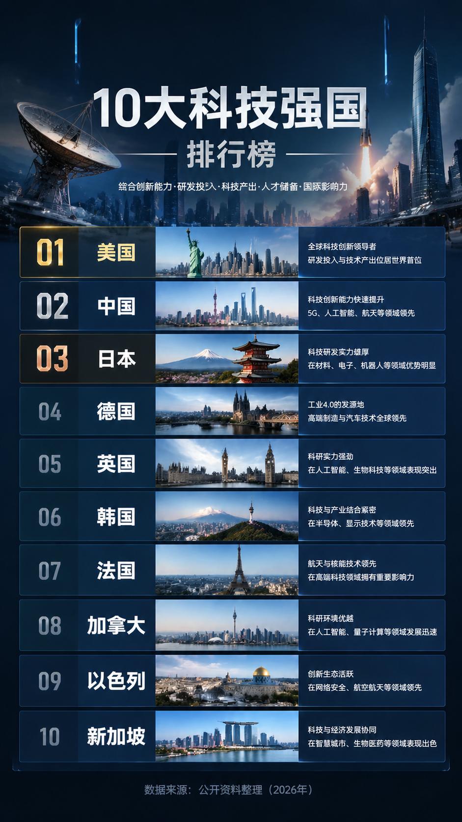 2026科技强国榜单出炉，中美领跑，亚洲国家占比提升引关注