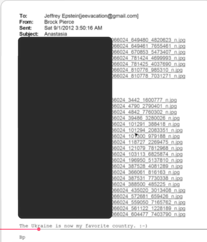 🔻某张爱泼斯坦文件。🔻美国司法部删除了一大堆女孩的照片，然后只剩一句“乌克兰