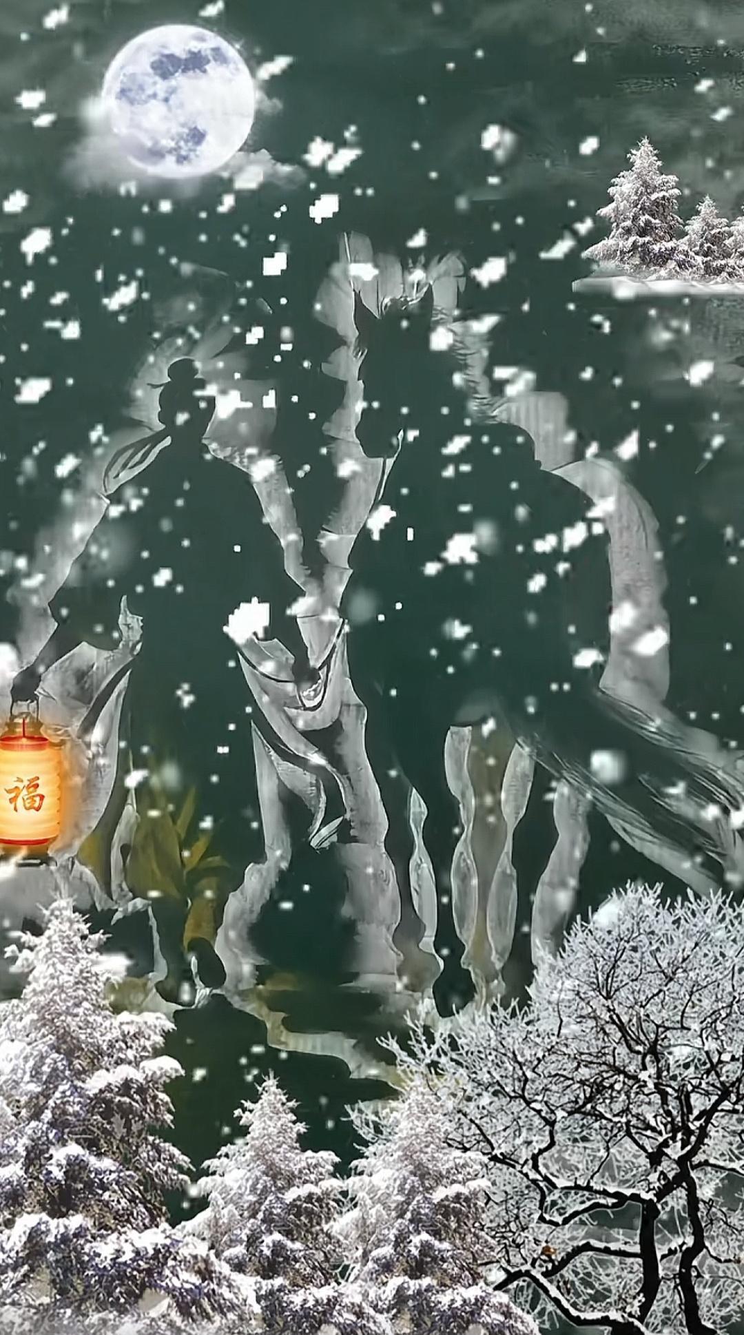 朔风卷雪月当空，仗剑江湖一骑从。孤影提灯寻远路，寒林嘶马啸苍穹。十年夜雨江湖梦，