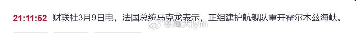 法国总统马克龙：正在组建护航舰队以重开霍尔木兹海峡。原油期货