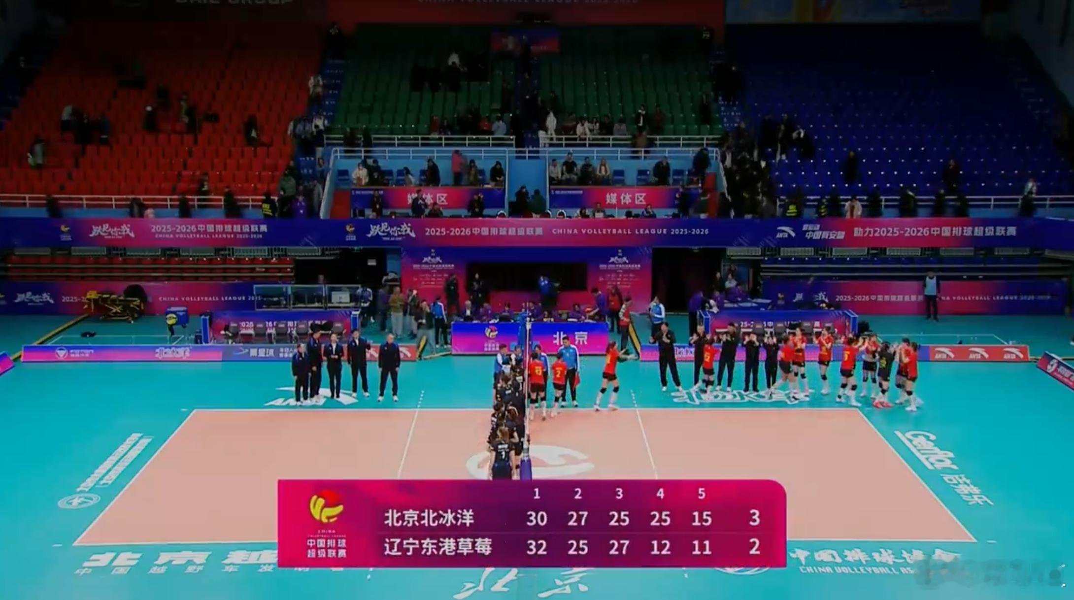 排超联赛2025-2026中国排球超级联赛北京北冰洋3-2（30-32/27-2