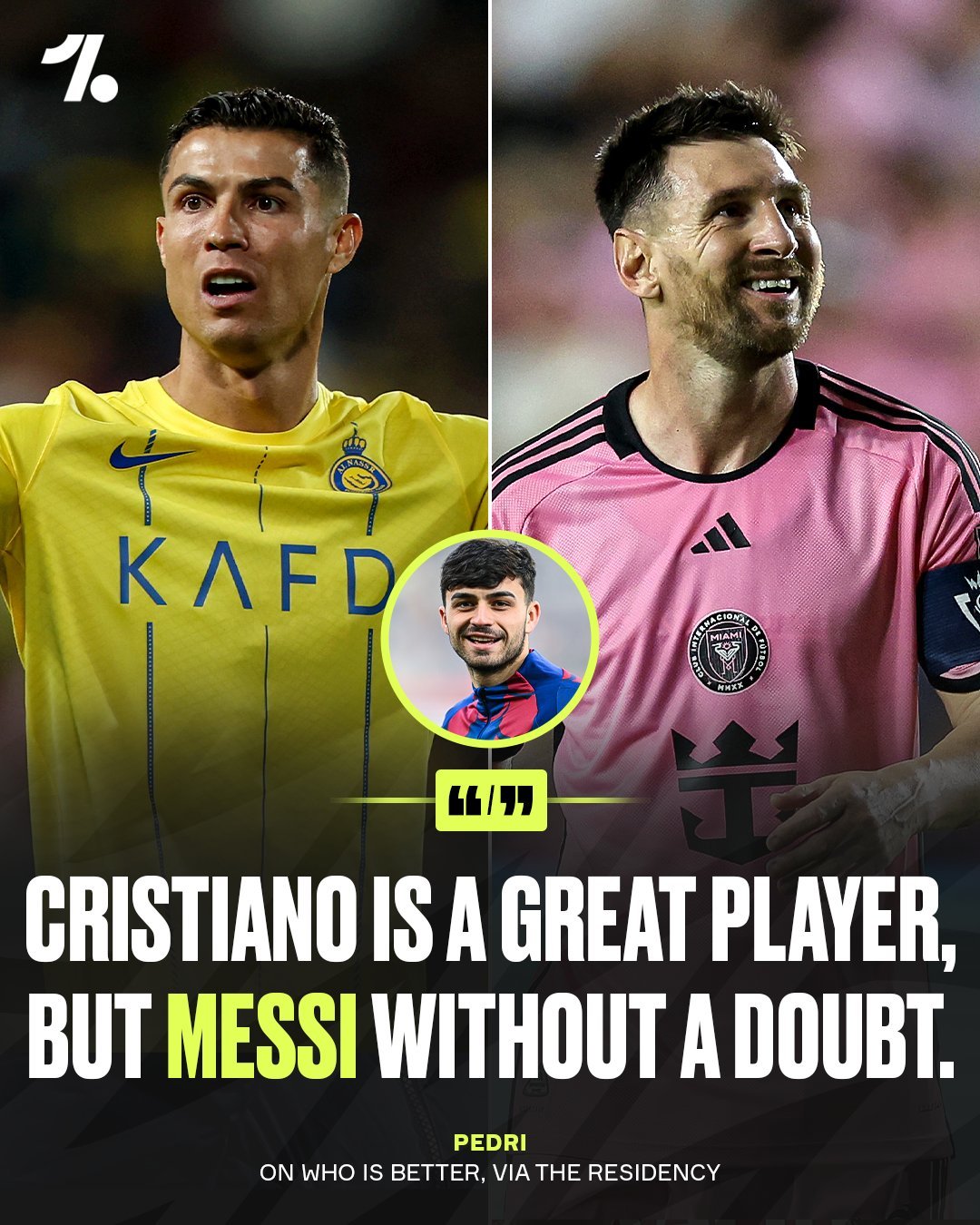 【毫无疑问】💬梅西还是C罗？佩德里🎙️：“毫无疑问是梅西，但C罗也是一位伟大