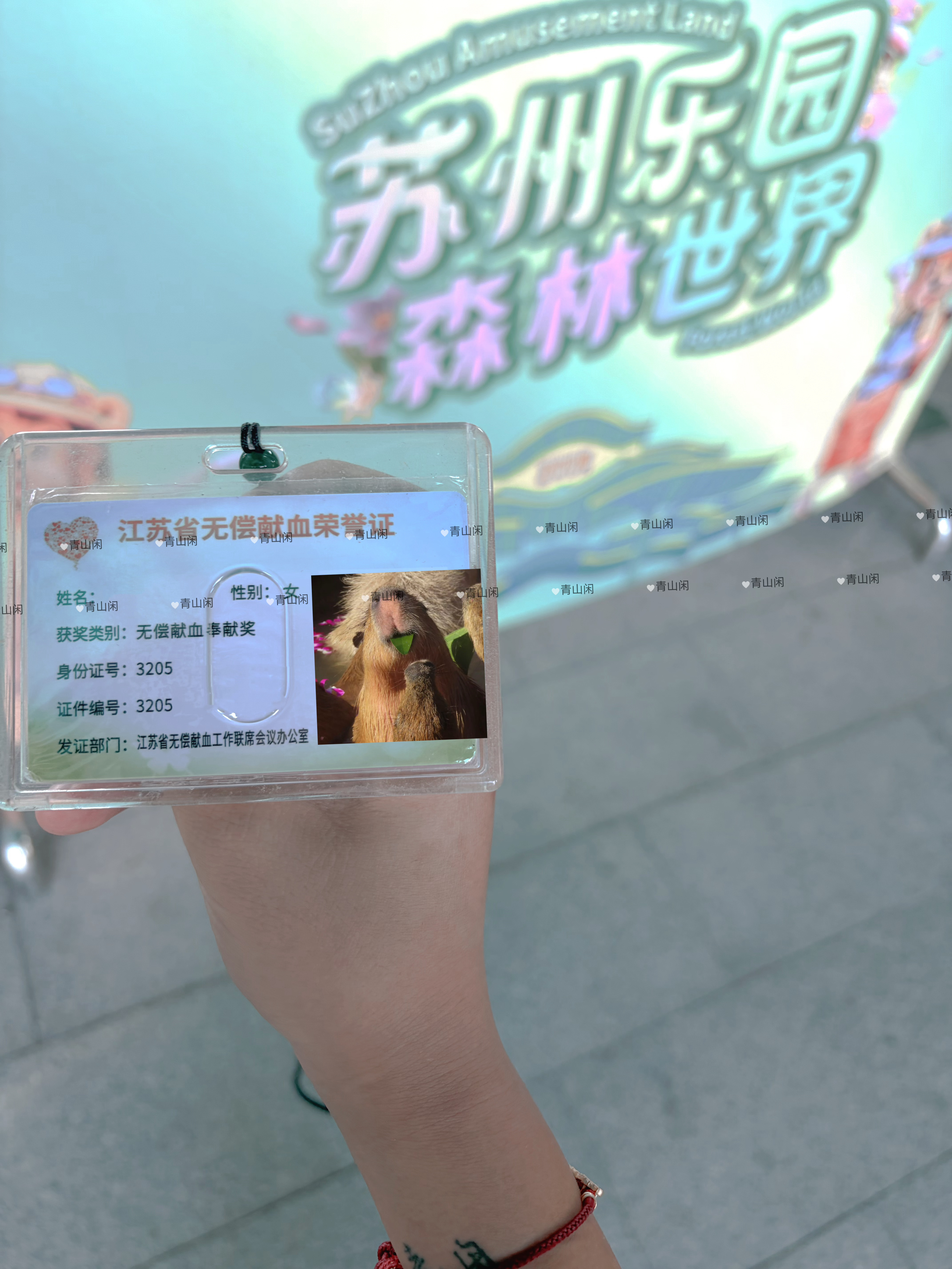 做好事福报 江苏省无偿献血荣誉证(三免卡)我们苏州乐园免费玩(全省地级市官方景区