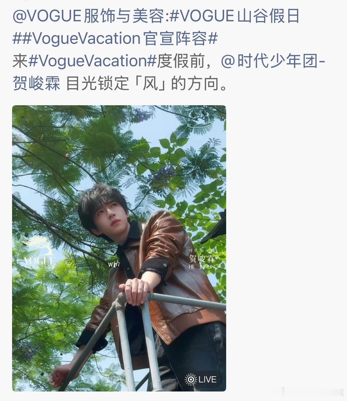 vogue活动官宣贺峻霖确认出席vogue活动的艺人