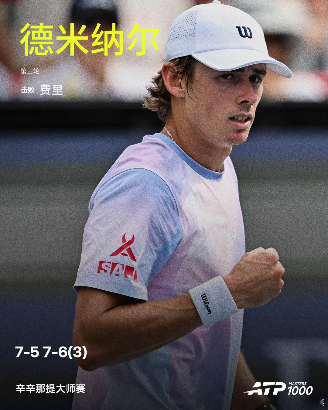 德米纳尔晋级16强ATP1000 辛辛那提大师赛男单第三轮，5号种子德米纳尔以7