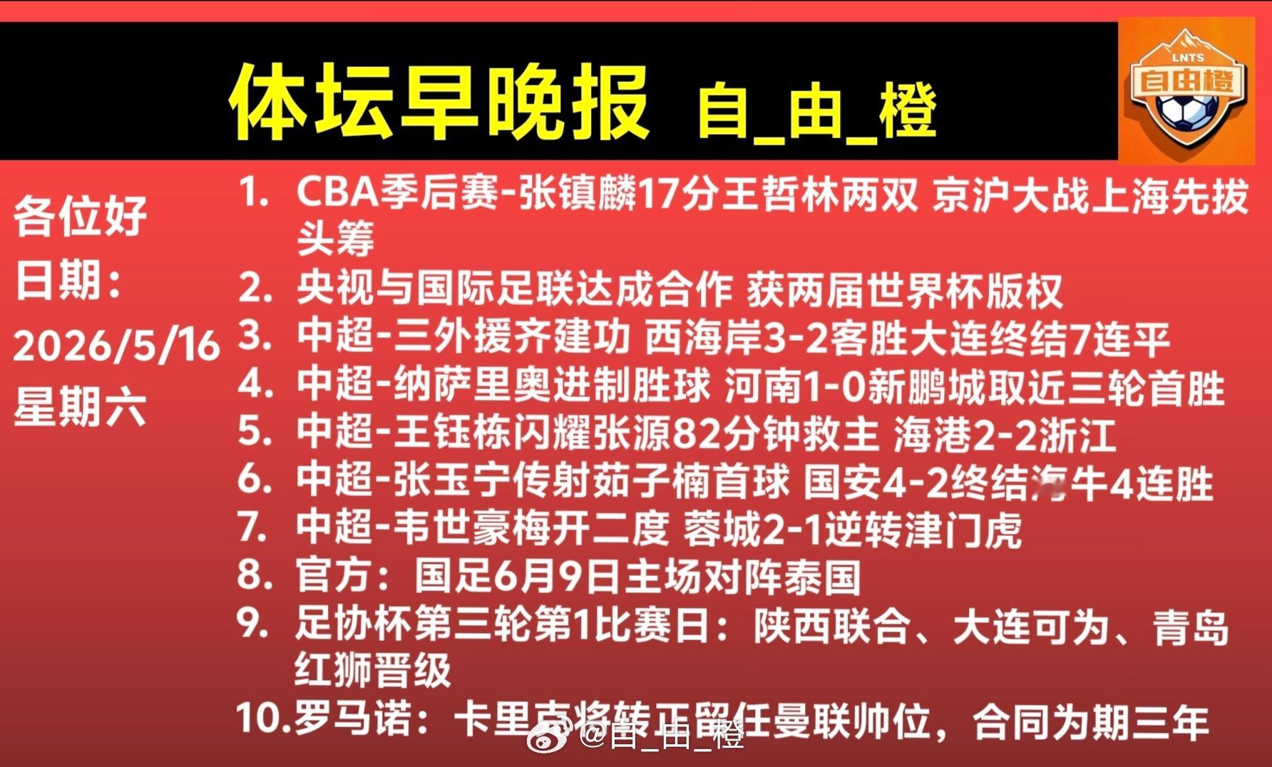 自由橙每日橙语体坛早晚报