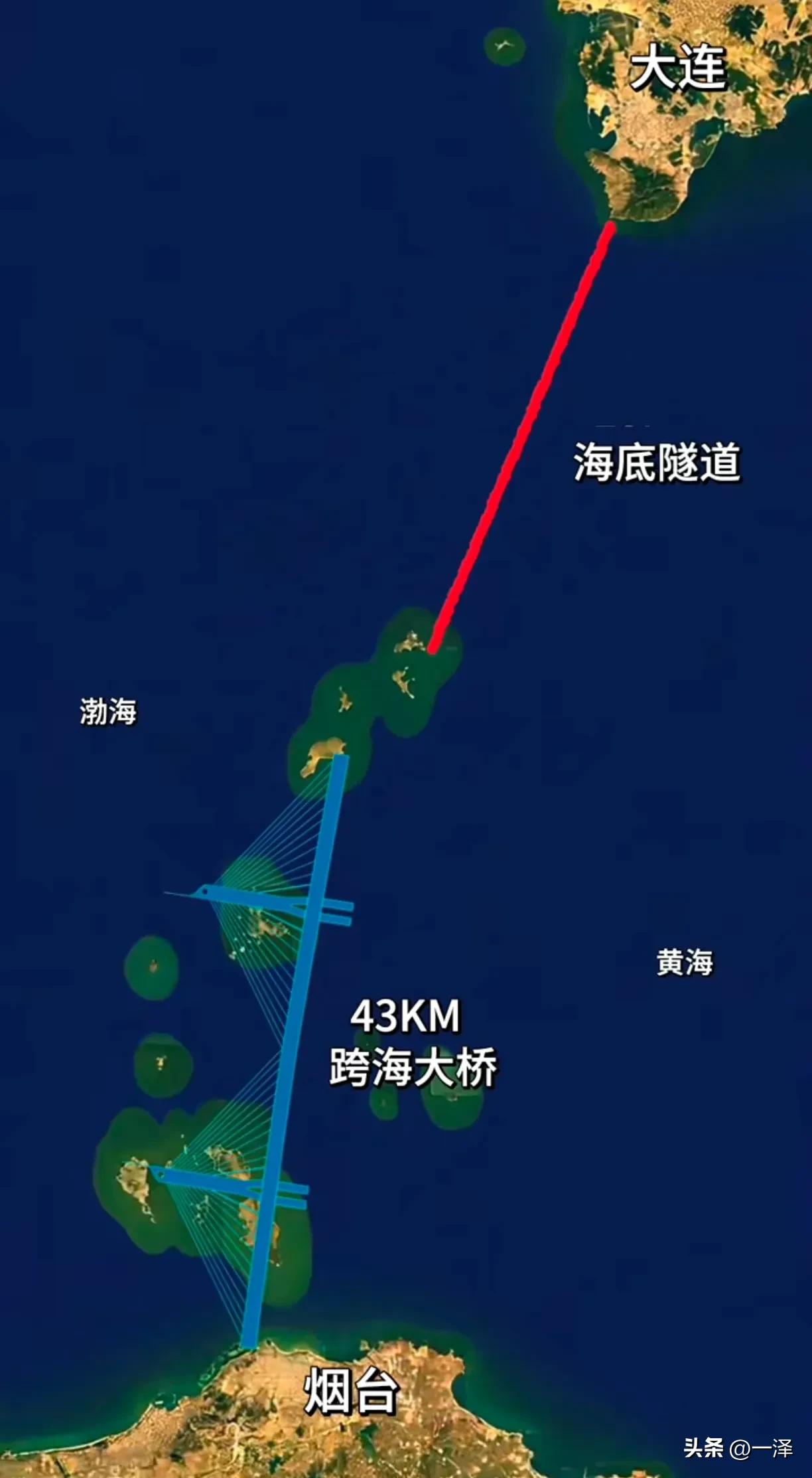 烟大通道早年的专家构想方案是南桥北隧这套方案，预估造价1200亿，为公铁两用，上