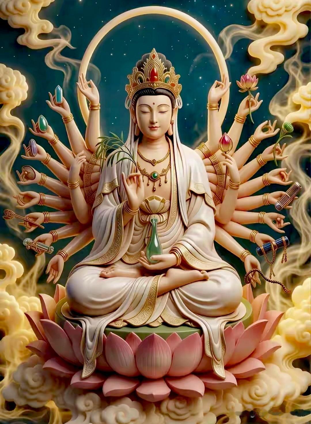 千手慈怀消百厄，
一轮慧光照万家。