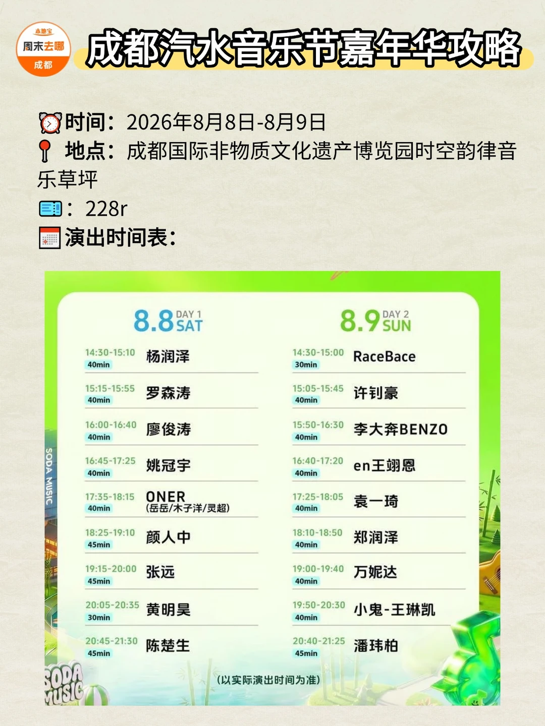 成都汽水音乐节攻略来啦！嘉宾名单+时间表
