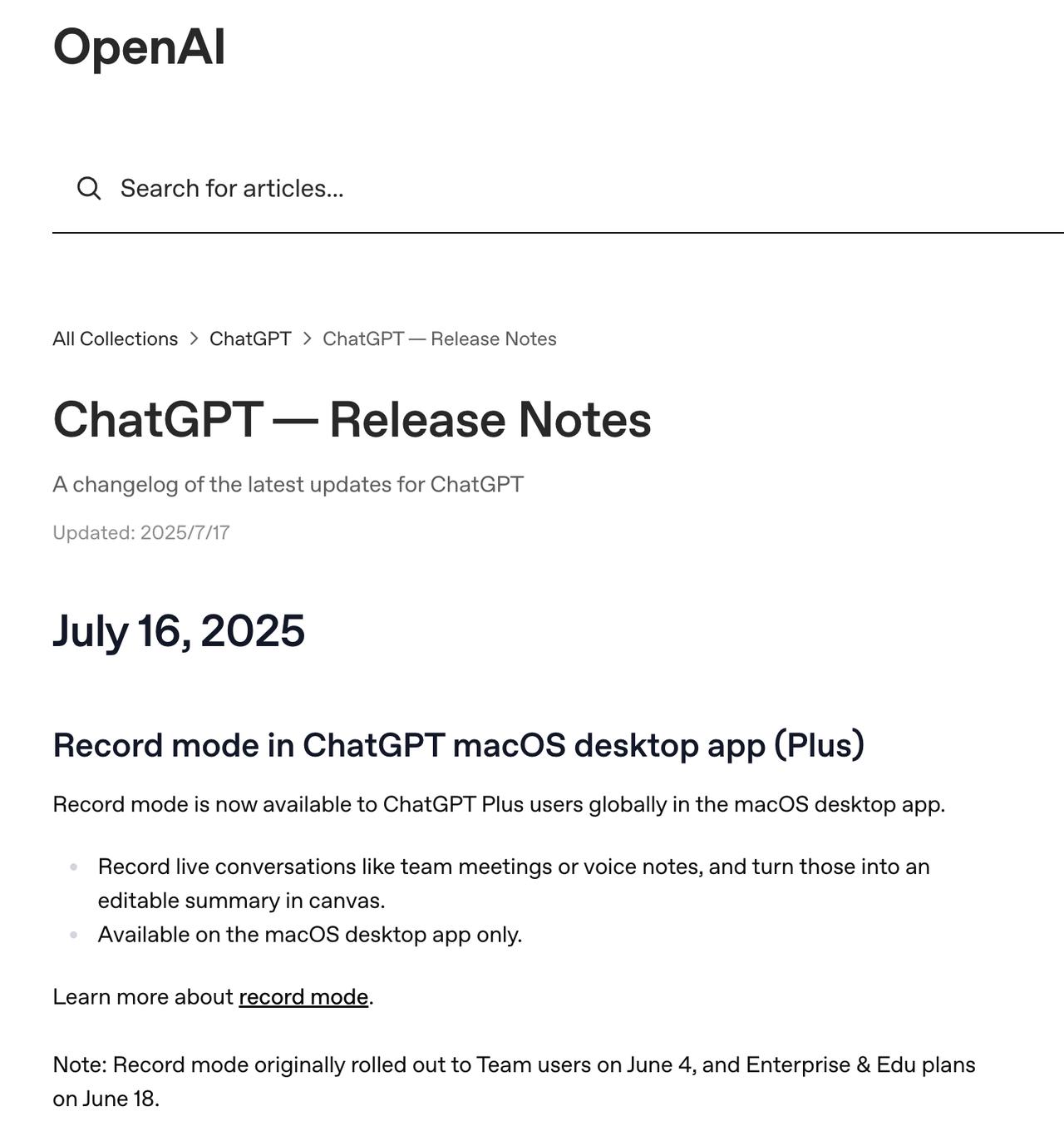 OpenAI 正式为 Mac 用户开放录音功能，可自动记录会议并生成结构化摘要，
