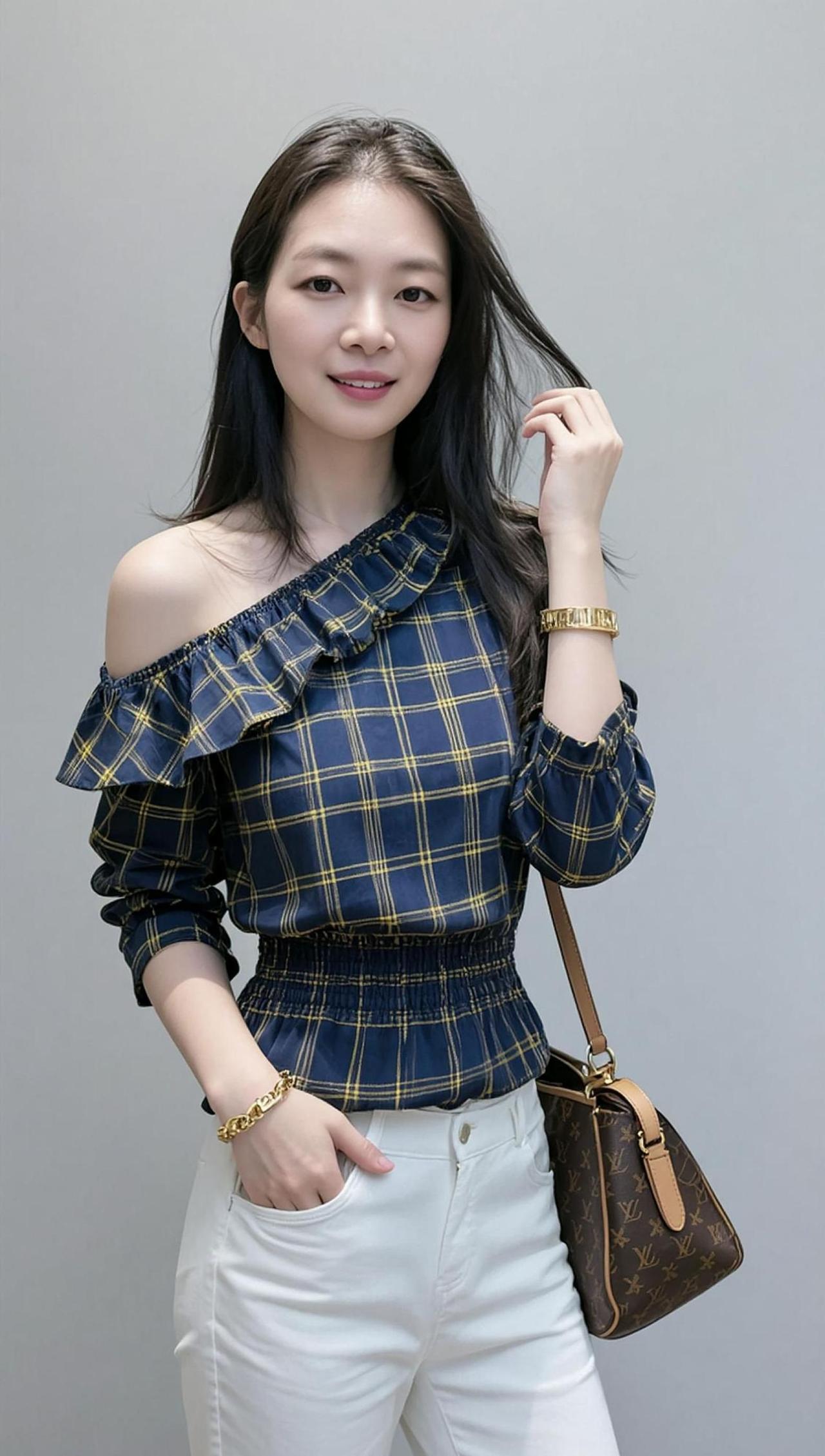 AI格纹时尚照 休闲减龄穿搭美出高级感时尚穿搭上热门