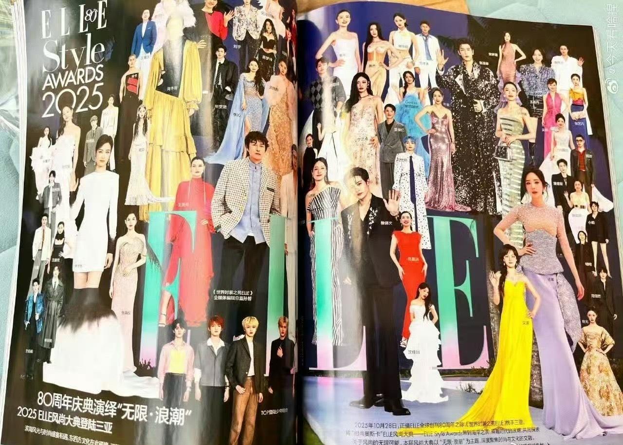 ELLE开年刊内页明星站位 原来完整图是这样，檀健次稳稳C位 