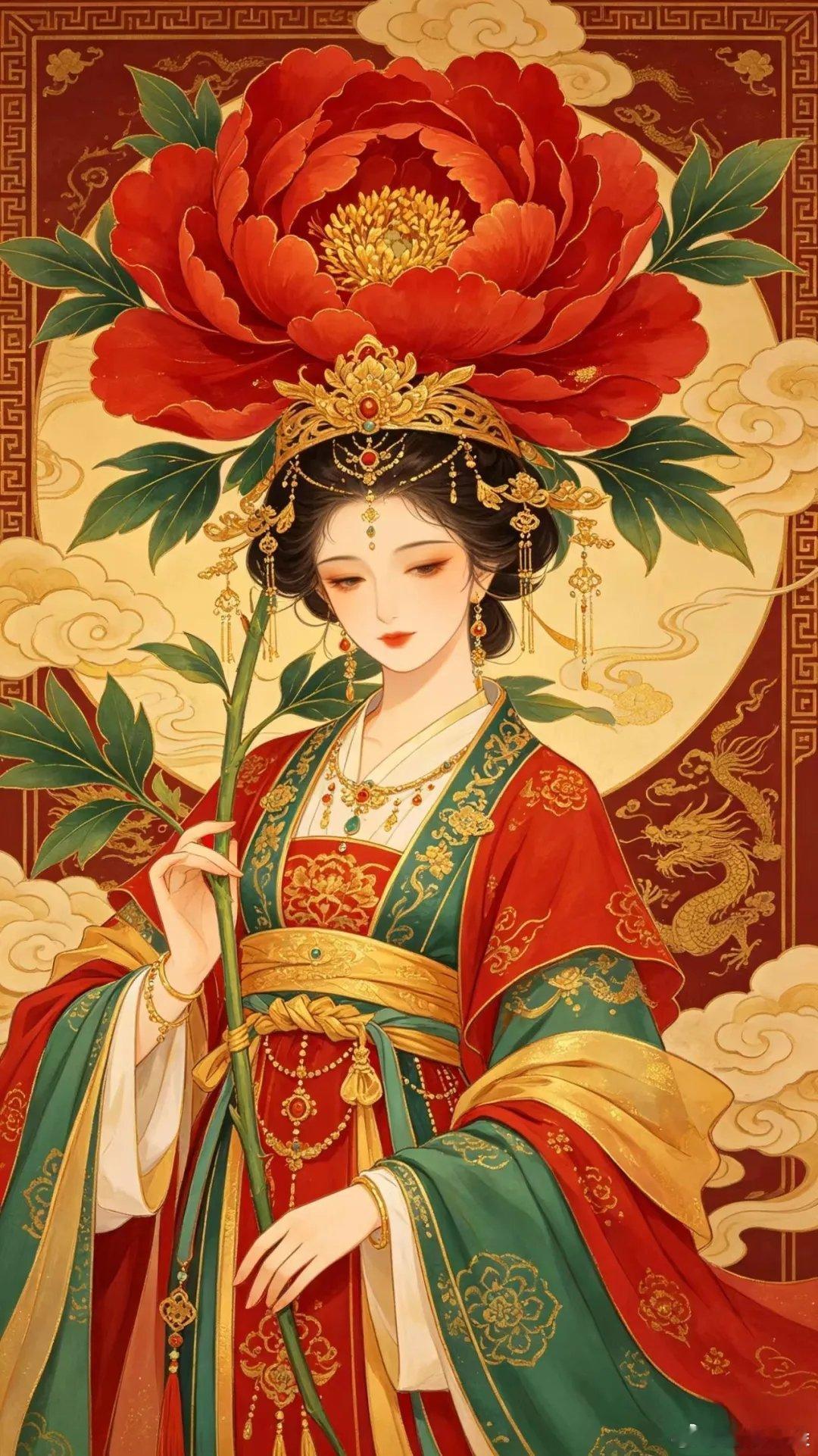 " 唯有牡丹真国色，花开时节动京城 "...  国潮凤冠霞帔牡丹仙女壁纸 ​​​
