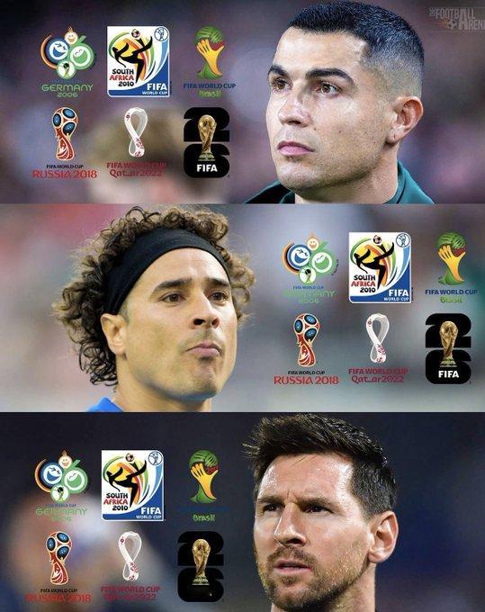 自2006年以来，将参加6届不同世界杯的仅有的三位足球运动员：🇵🇹 克里斯蒂