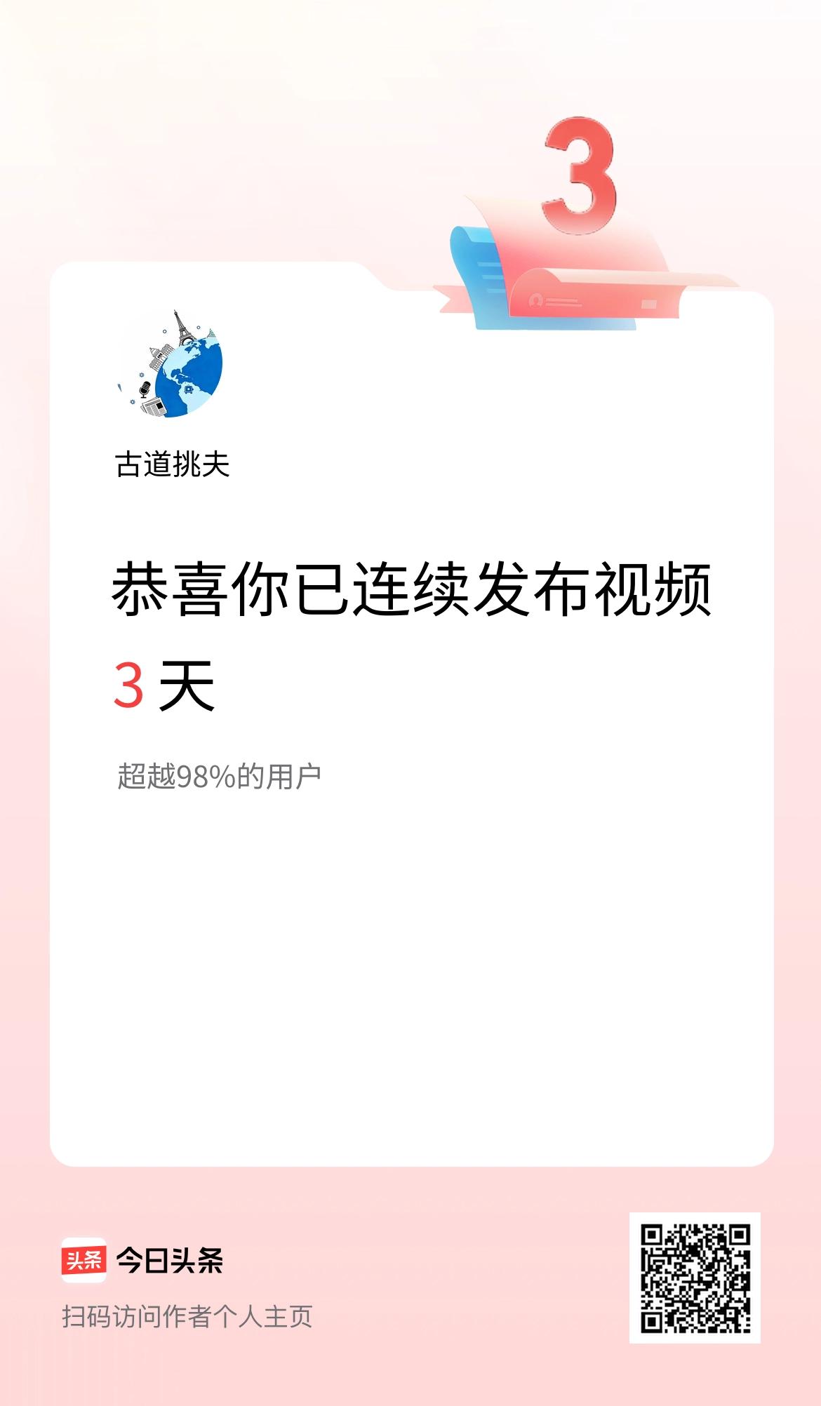 我在头条连续视频投稿3天