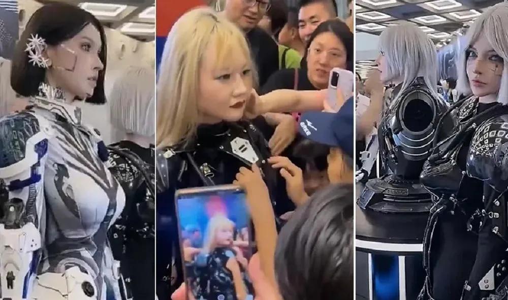 北京。2024世界机器人大会，展出多款人形机器人，吸引许多民众前往朝圣。