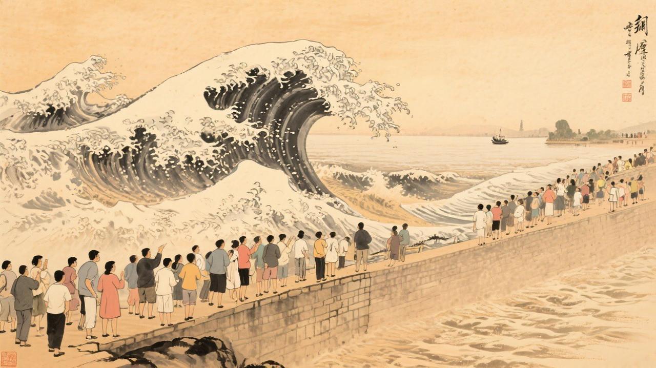 农历八月十八，是潮神的生日。
最出名的，莫过于钱塘江观潮——江南独有的大型民俗，