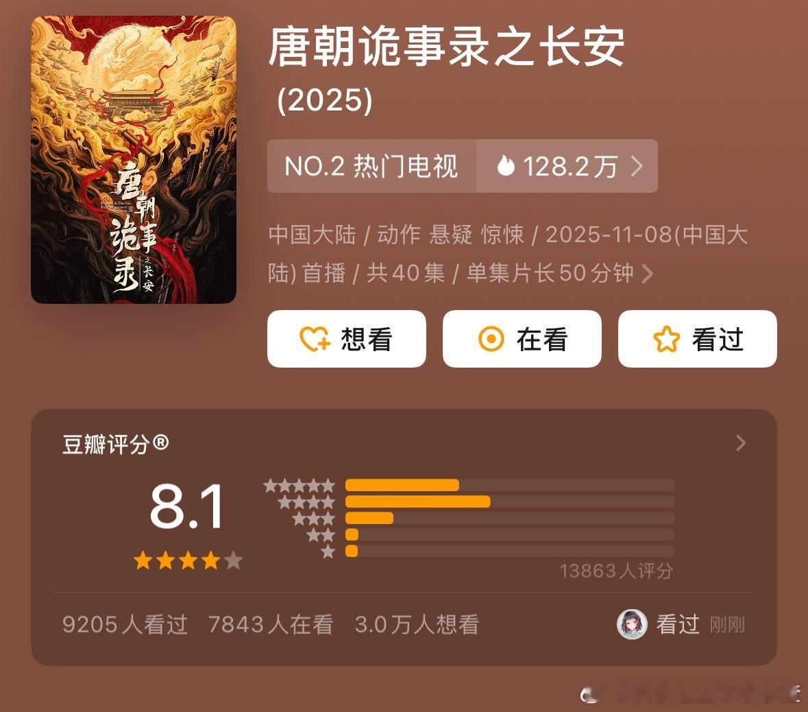 《唐朝诡事录之长安》豆瓣开分8.1 高了低了？ ​​​
