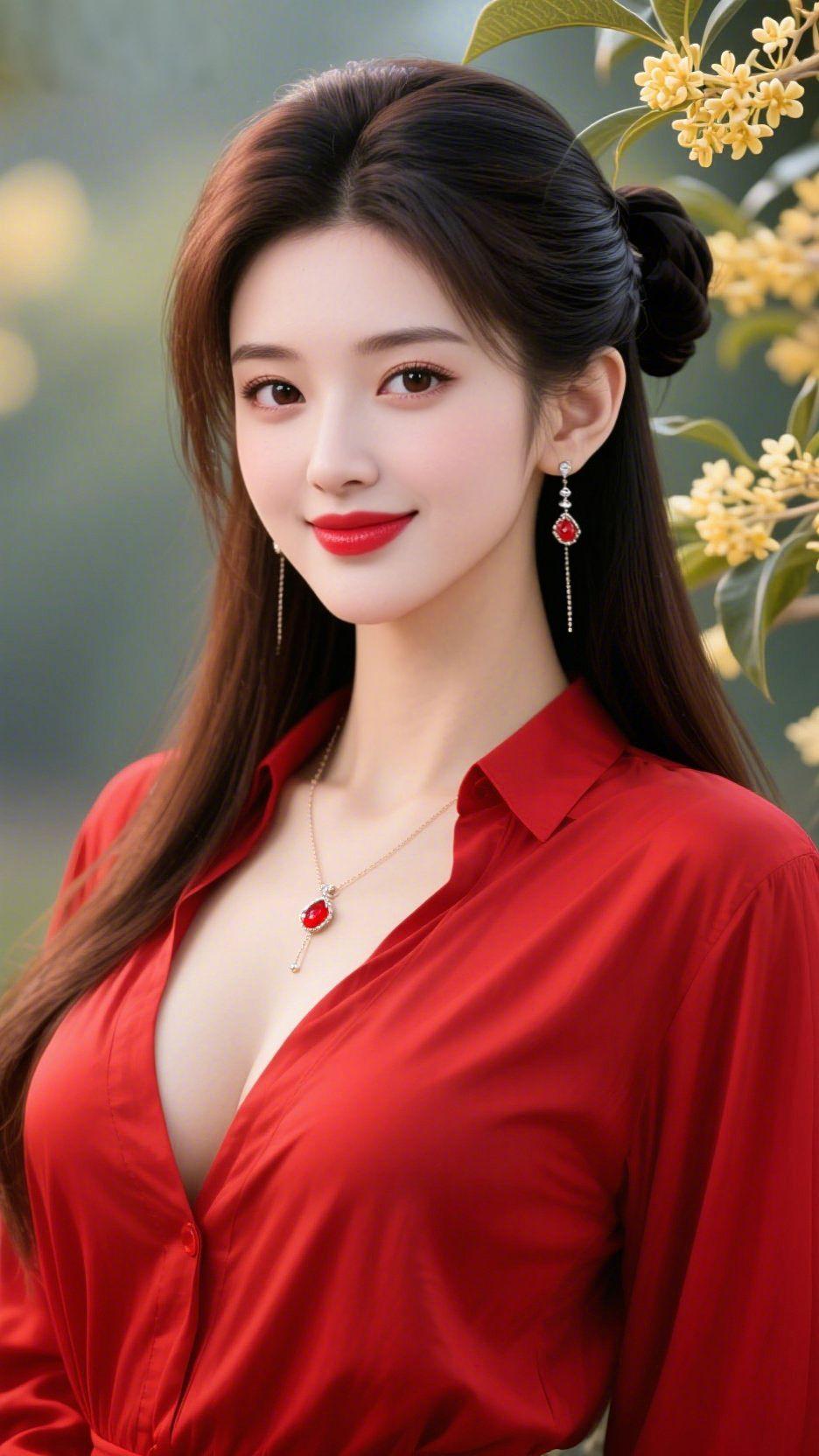 《红衣浸桂香》
 
风裹着桂香漫过来时，她正站在浅秋的光影里。胭脂色的衣袂轻垂，