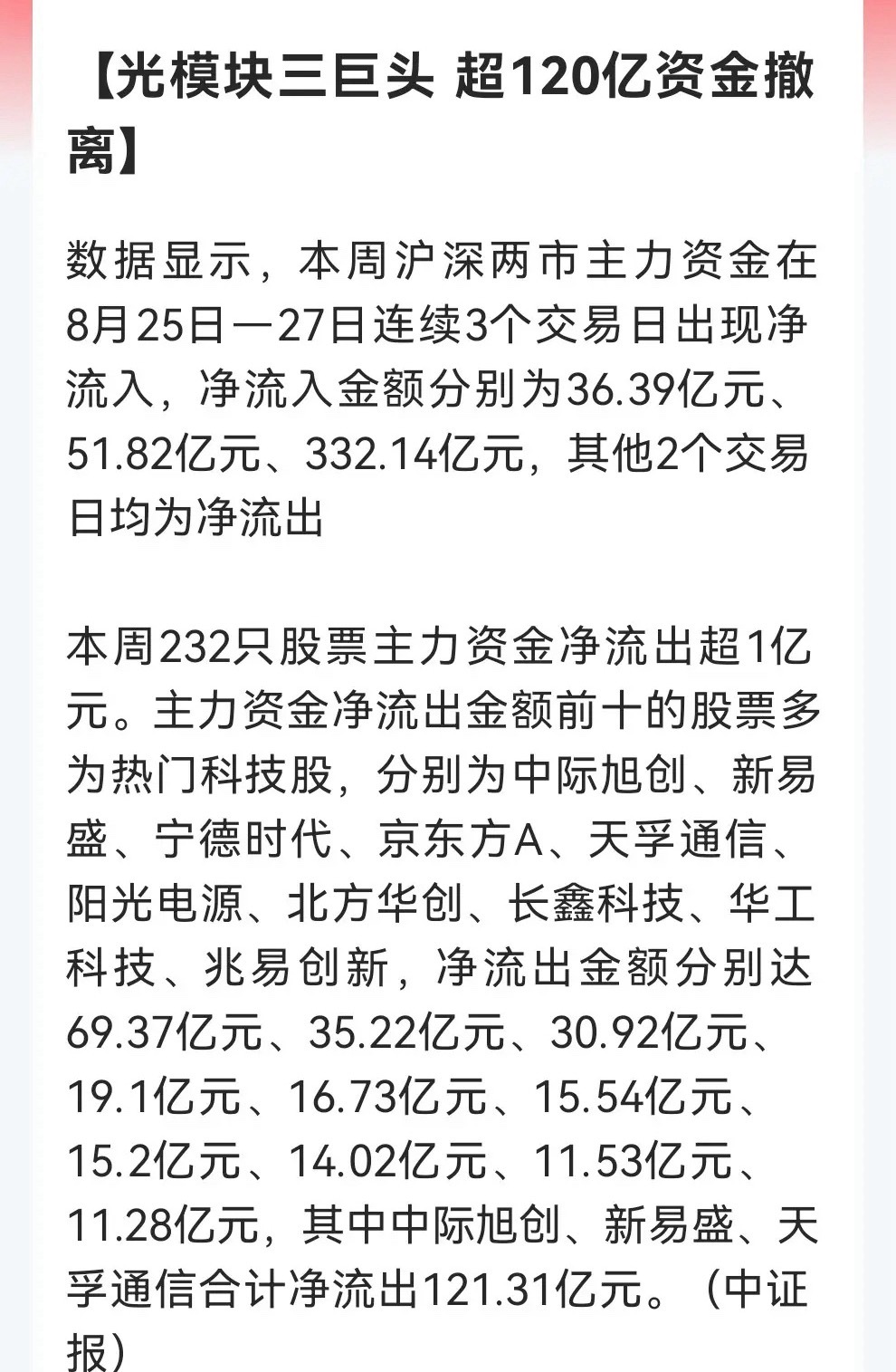 刚刚看到一条有关于光模块消息，真的是大吃一惊。         “三巨头”本周3