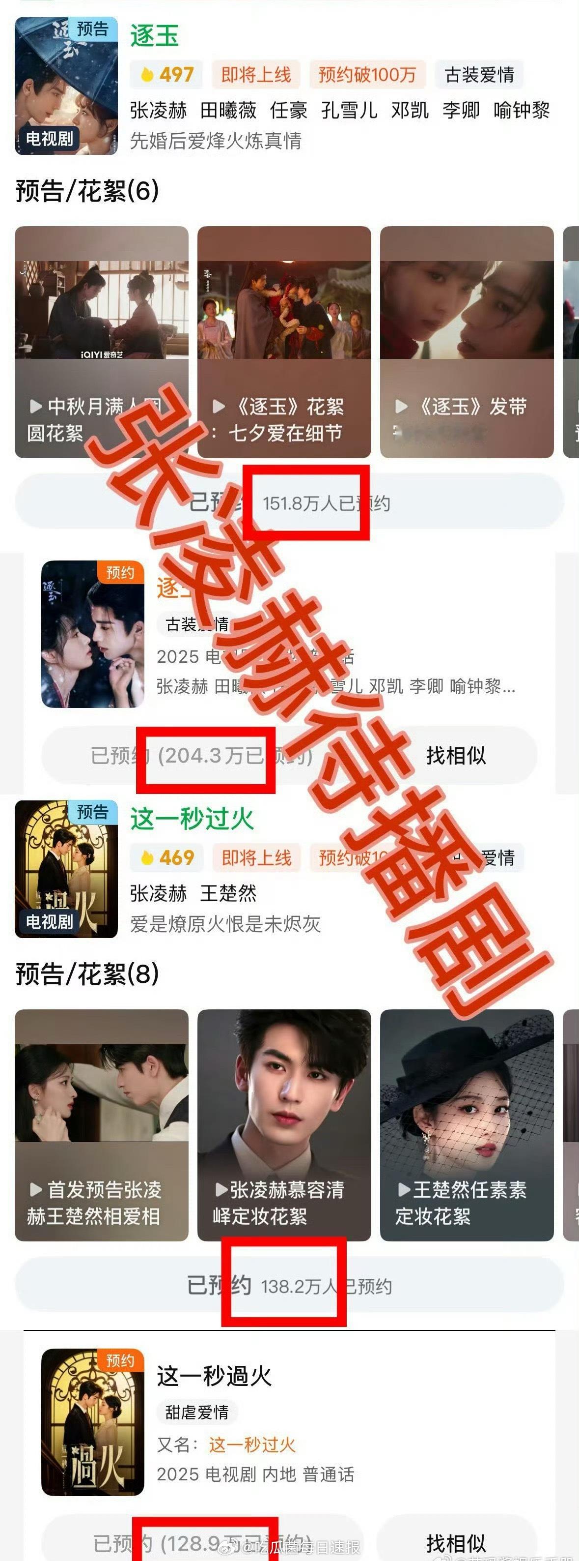 张凌赫、敖瑞鹏待播剧热度汇总，都算比较火的了吧