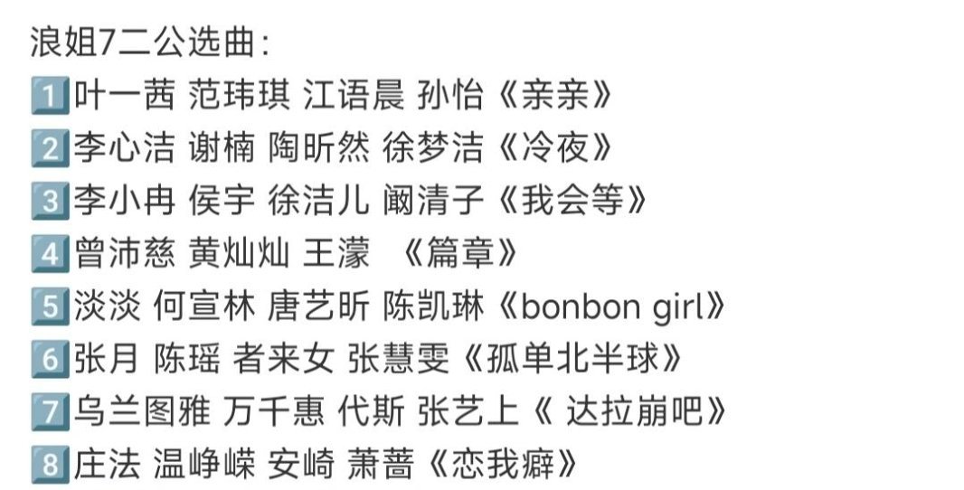 浪姐7二公歌单来啦我仿佛已经看到前三了乘风2026   | 
