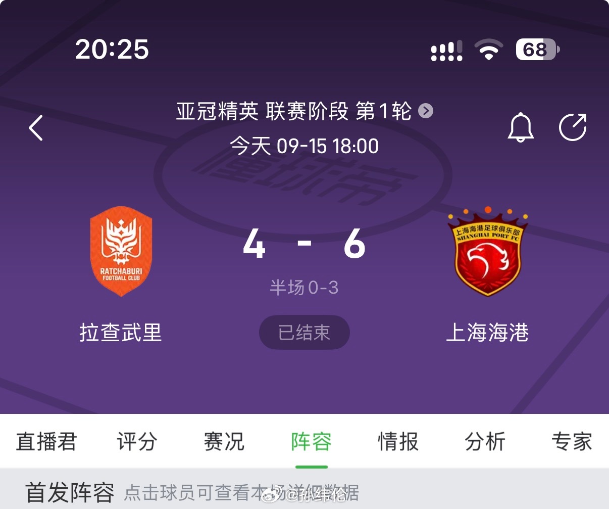 妈呦，海港这半场3比0，结束6比4[允悲]拉查武里4比6上海海港上海海港VS拉查