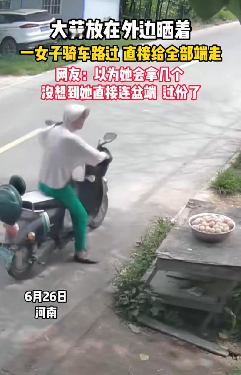 这是活不起了吗？河南，一户人家把一盆大蒜搁家门口晾晒，结果一下午的功夫，连盆带蒜