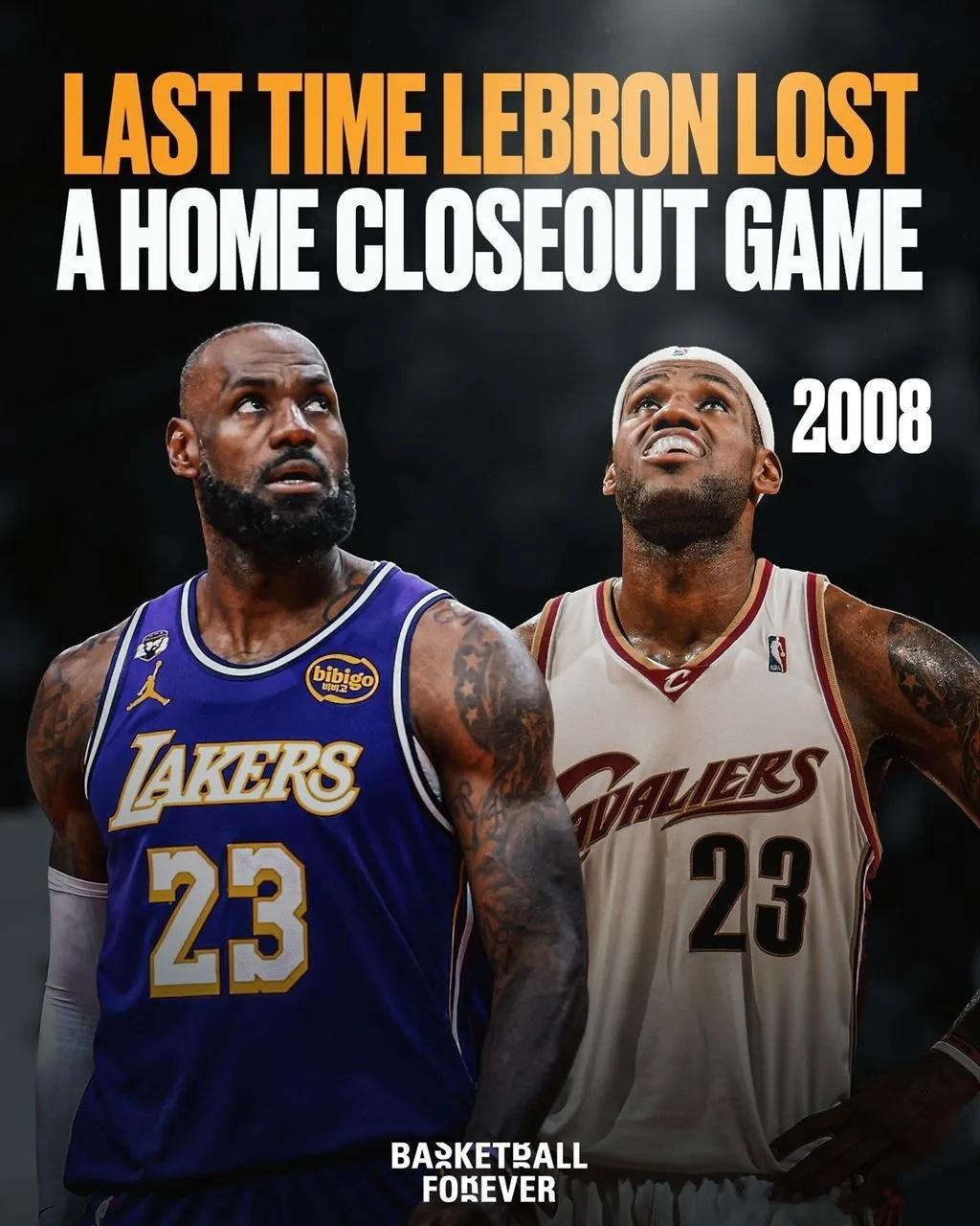 美国🇺🇸小前锋詹姆斯所在的球队上一次在NBA季后赛🏀主场输掉系列赛晋级战，